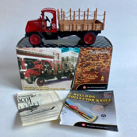 Vintage Ertl Texaco 1918 Mack AC Bulldog Flatbed Truck Diecast Coin Bank w/ KEY! - Picture 1 of 10